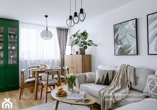 Mieszkanie w bloku dla kobiety - Biały salon z jadalnią, styl nowoczesny - zdjęcie od Beata Szczudrawa projektowanie wnętrz