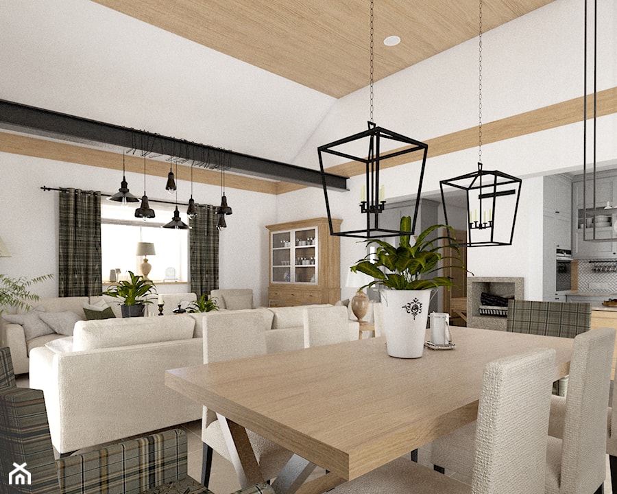 Kamienny Dom - Średni biały salon z kuchnią z jadalnią z barkiem, styl tradycyjny - zdjęcie od Beata Szczudrawa projektowanie wnętrz
