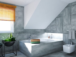 Dom w stylu nowoczesnym - Średnia na poddaszu z marmurową podłogą łazienka z oknem, styl nowoczesny - zdjęcie od Beata Szczudrawa projektowanie wnętrz