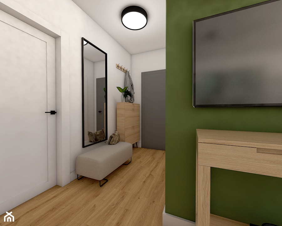Mieszkanie w bloku - Duży z wieszakiem biały zielony hol / przedpokój, styl nowoczesny - zdjęcie od Beata Szczudrawa projektowanie wnętrz