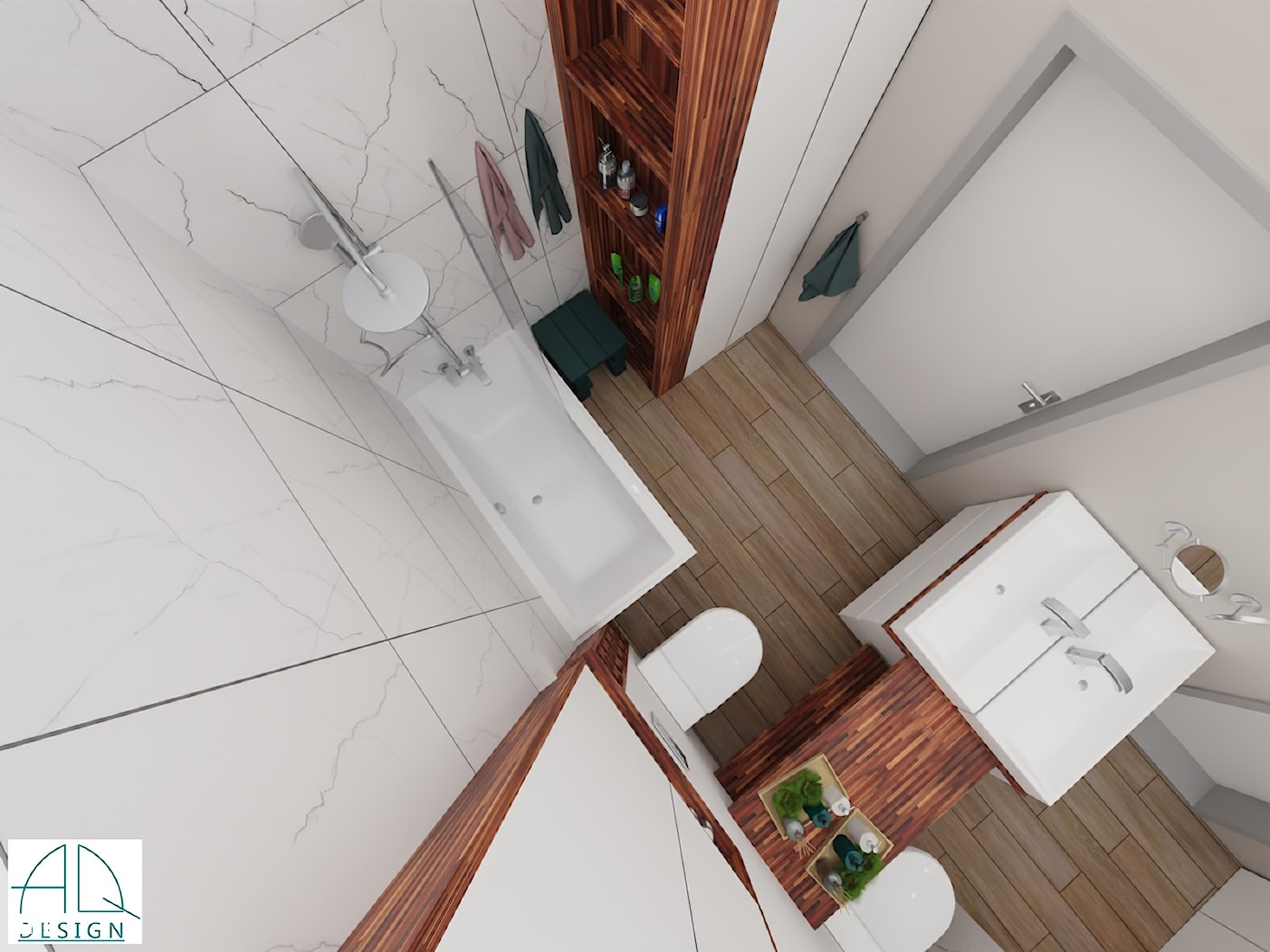 projekt łazienki ok 5m2 - ver.2 (wiosna 2020) - Łazienka, styl nowoczesny - zdjęcie od AQ Design - Homebook