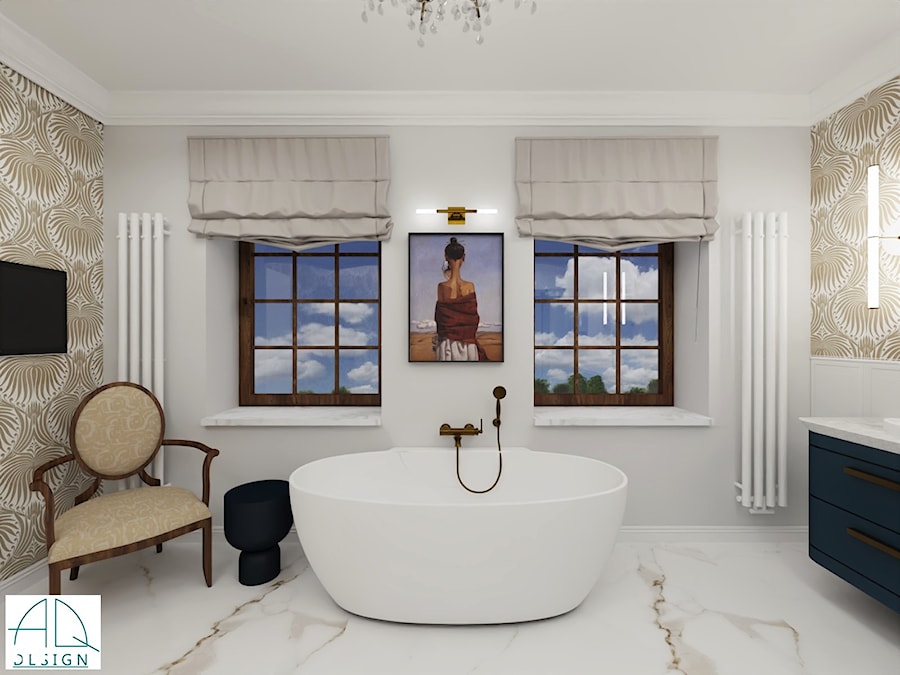 pokój kąpielowy w dwóch wersjach Glamour - Duża łazienka z oknem, styl glamour - zdjęcie od AQ Design