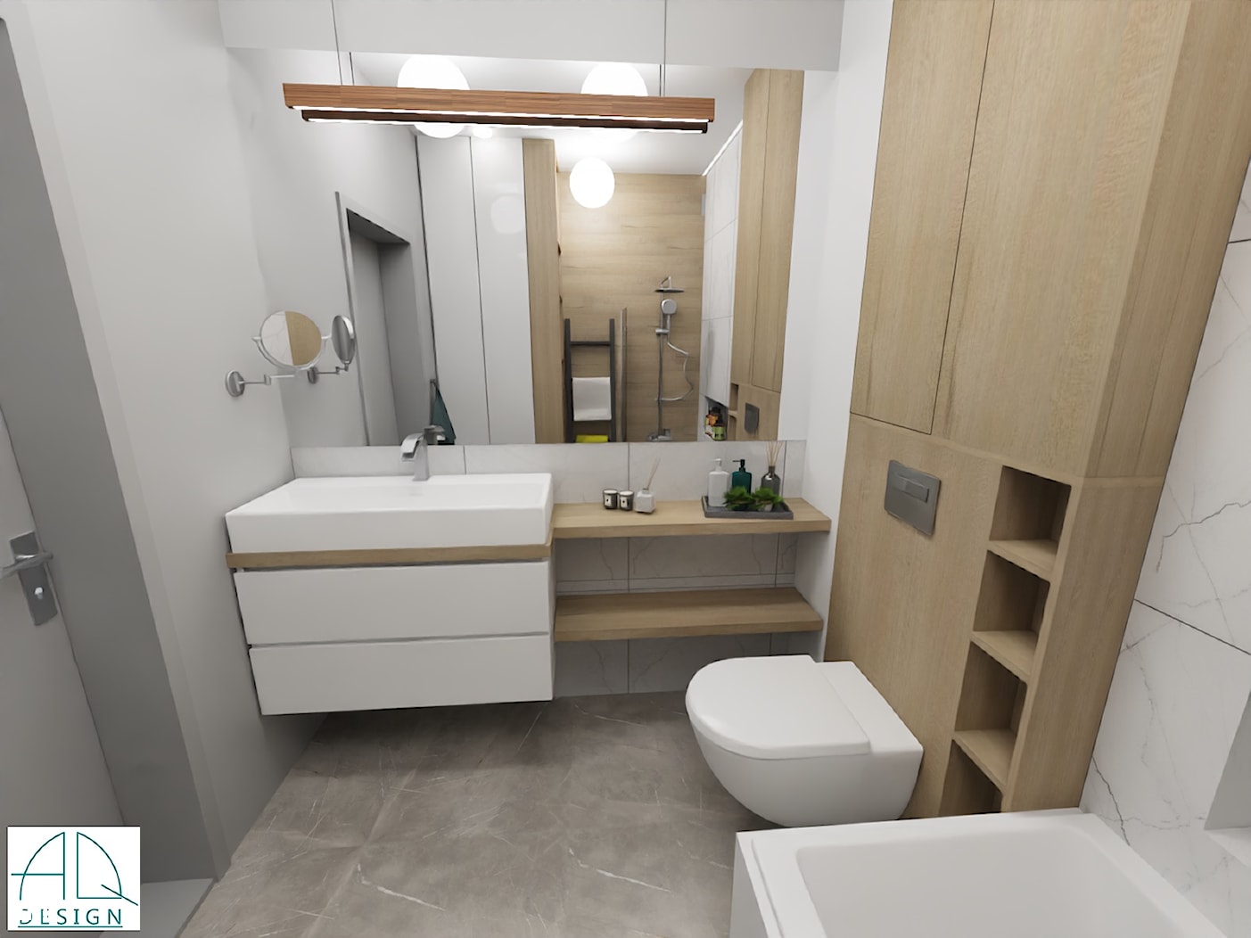 projekt łazienki ok 5m2 - ver.1 - Łazienka, styl nowoczesny - zdjęcie od AQ Design - Homebook