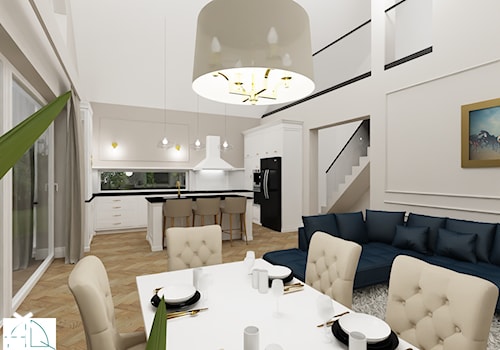 salon z kuchnią w stylu New Hamptons - zdjęcie od AQ Design