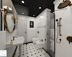 łazienka czarno-biała 1 - Średnia z lustrem z punktowym oświetleniem łazienka, styl glamour - zdjęcie od AQ Design - Homebook