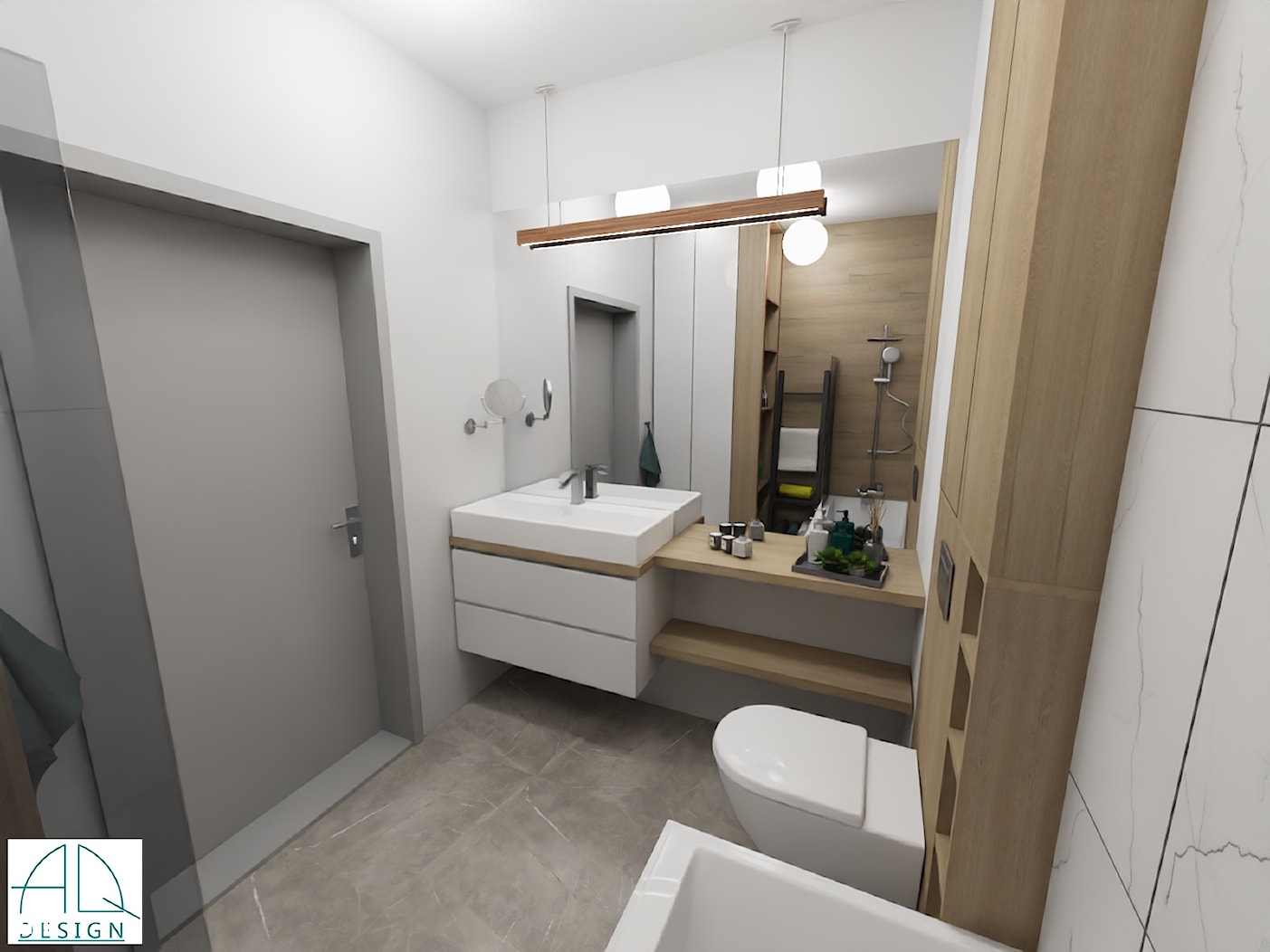 projekt łazienki ok 5m2 - ver.1 - Łazienka, styl minimalistyczny - zdjęcie od AQ Design - Homebook