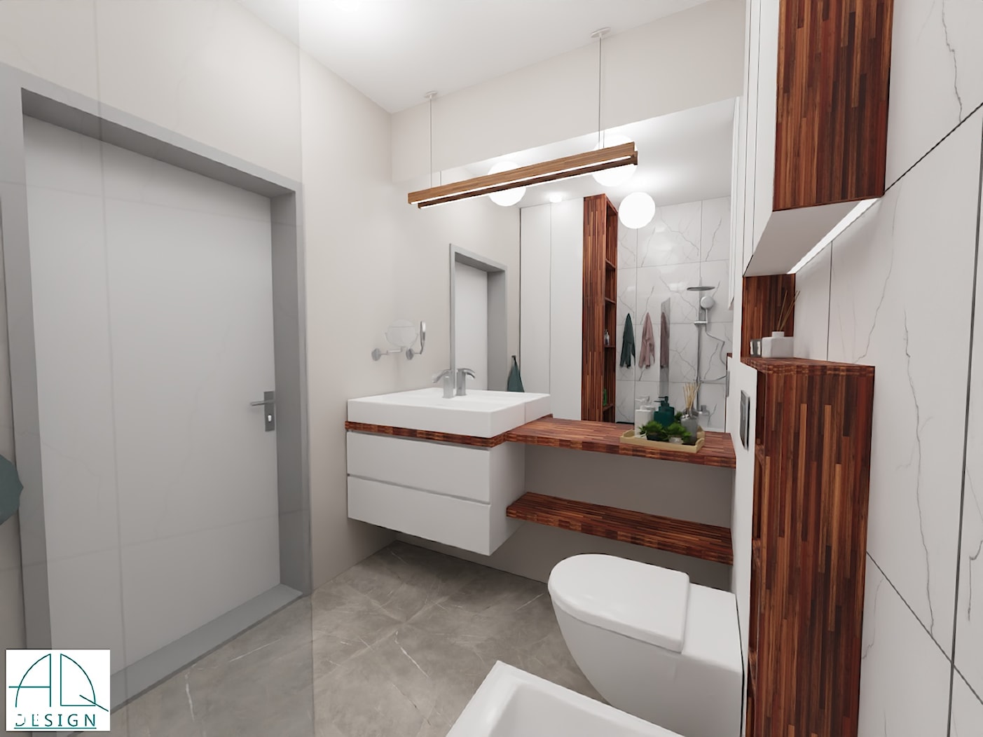 projekt łazienki ok 5m2 - ver.2 (wiosna 2020) - Łazienka, styl minimalistyczny - zdjęcie od AQ Design - Homebook
