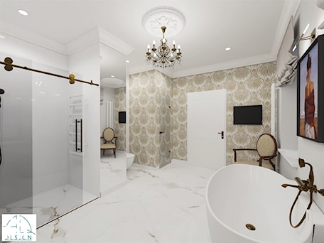 Aranżacje wnętrz - Łazienka: pokój kąpielowy w dwóch wersjach Glamour - Duża jako pokój kąpielowy z lustrem z punktowym oświetleniem łazienka z oknem, styl glamour - AQ Design. Przeglądaj, dodawaj i zapisuj najlepsze zdjęcia, pomysły i inspiracje designerskie. W bazie mamy już prawie milion fotografii!