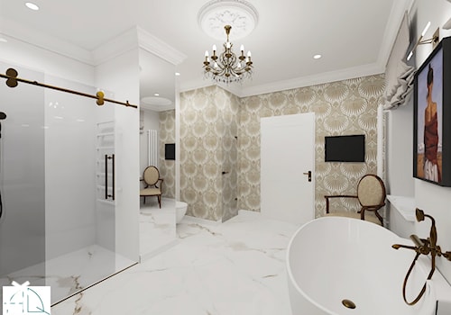 pokój kąpielowy w dwóch wersjach Glamour - Duża jako pokój kąpielowy z lustrem z punktowym oświetleniem łazienka z oknem, styl glamour - zdjęcie od AQ Design