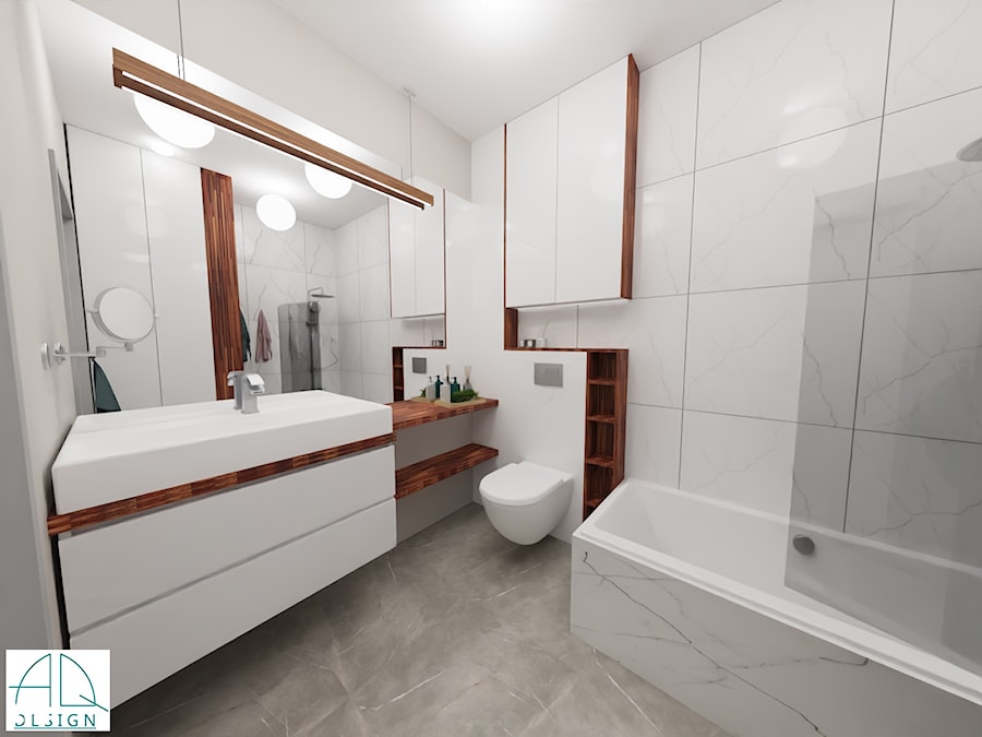 projekt łazienki ok 5m2 - ver.2 (wiosna 2020) - Łazienka, styl nowoczesny - zdjęcie od AQ Design