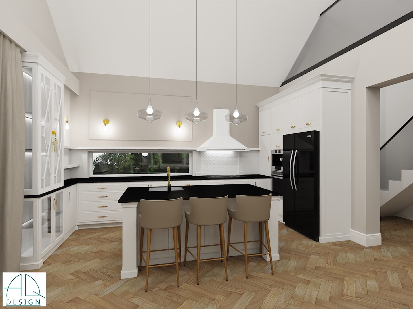 salon z kuchnią w stylu New Hamptons - zdjęcie od AQ Design - Homebook