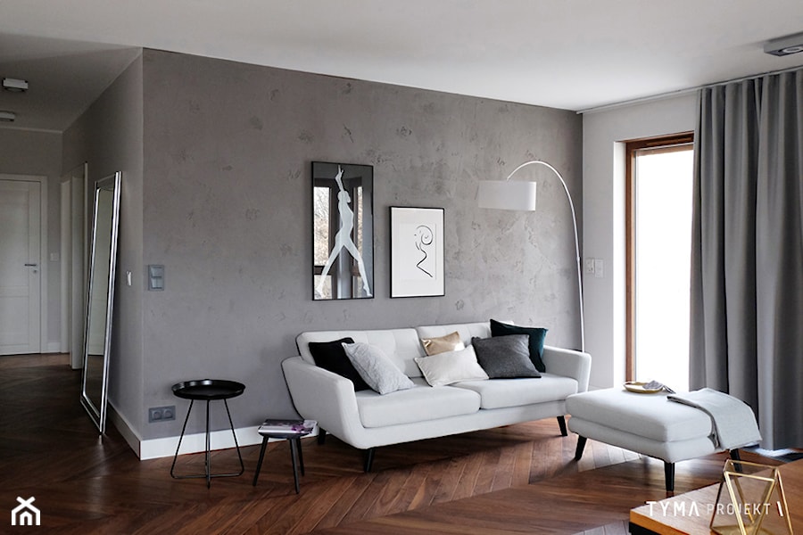 Mieszkanie z widokiem na Stare Miasto - Średni biały szary salon, styl nowoczesny - zdjęcie od TYMA PROJEKT