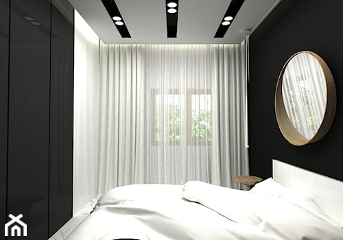 Apartament Plac na stawach - Mała biała czarna sypialnia, styl nowoczesny - zdjęcie od BOKA Pracownia Wnętrz