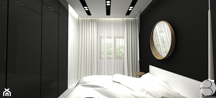 Apartament Plac na stawach - Mała biała czarna sypialnia, styl nowoczesny - zdjęcie od BOKA Pracownia Wnętrz