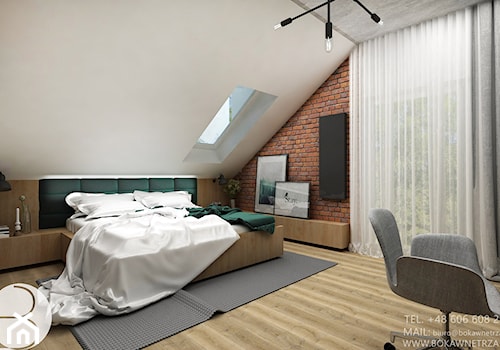 Sypialnia na poddaszu z cegłą - zdjęcie od BOKA Pracownia Wnętrz