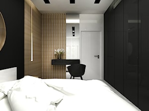 Apartament Plac na stawach - Średnia beżowa biała czarna sypialnia, styl nowoczesny - zdjęcie od BOKA Pracownia Wnętrz