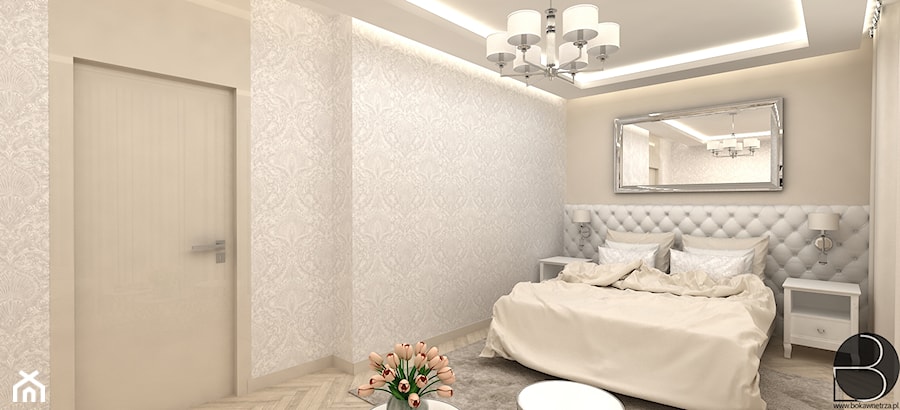 Apartament w Łodzi - Duża beżowa biała sypialnia, styl glamour - zdjęcie od BOKA Pracownia Wnętrz