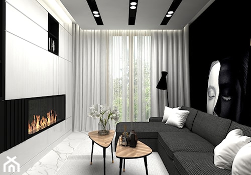 Apartament Plac na stawach - Mały biały czarny salon, styl nowoczesny - zdjęcie od BOKA Pracownia Wnętrz