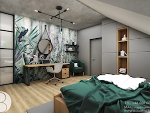 Sypialnia na poddaszu z akcentami butelkowej zieleni - zdjęcie od BOKA Pracownia Wnętrz
