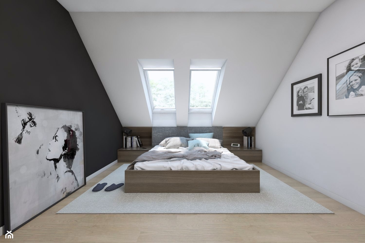 (Sochaczew) Projekt domu jednorodzinnego 8 - Średnia biała czarna sypialnia, styl nowoczesny - zdjęcie od BAGUA Pracownia Architektury Wnętrz - Homebook