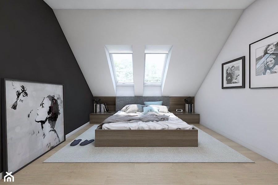 (Sochaczew) Projekt domu jednorodzinnego 8 - Średnia biała czarna sypialnia, styl nowoczesny - zdjęcie od BAGUA Pracownia Architektury Wnętrz
