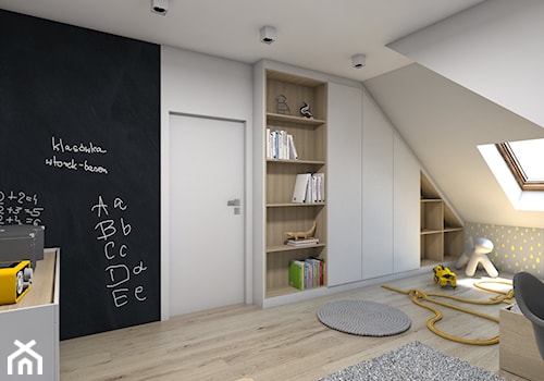 (Dom w okolicy Lublińca) Dom jednorodzinny 7 - Duży biały czarny szary pokój dziecka dla dziecka dla chłopca, styl skandynawski - zdjęcie od BAGUA Pracownia Architektury Wnętrz