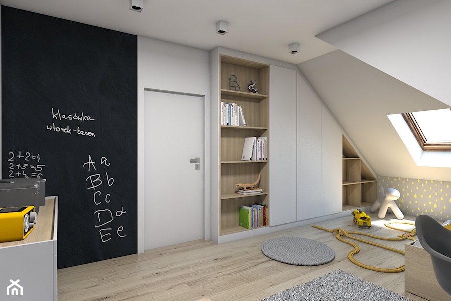 (Dom w okolicy Lublińca) Dom jednorodzinny 7 - Duży biały czarny szary pokój dziecka dla dziecka dla chłopca, styl skandynawski - zdjęcie od BAGUA Pracownia Architektury Wnętrz