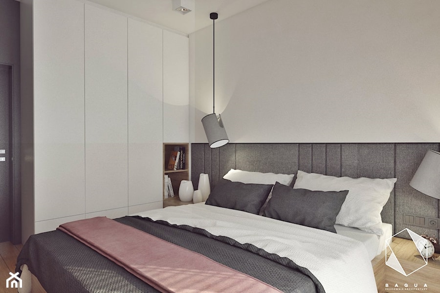 M11 - mieszkanie w Opolu - Mała biała szara sypialnia, styl nowoczesny - zdjęcie od BAGUA Pracownia Architektury Wnętrz