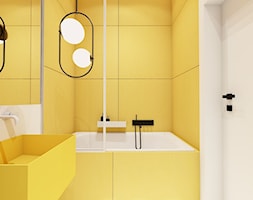 Rzeszów - D23 - Projekt domu jednorodzinnego 600 m2 - Mała biała żółta łazienka w bloku w domu jedn ... - zdjęcie od BAGUA Pracownia Architektury Wnętrz