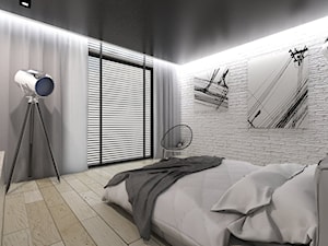 Projekt domu jednorodzinnego 5 - Średnia biała sypialnia z balkonem / tarasem, styl nowoczesny - zdjęcie od BAGUA Pracownia Architektury Wnętrz