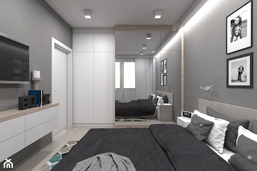 (Tarnowskie Góry) Projekt domu jednorodzinnego 1 - Średnia szara sypialnia, styl skandynawski - zdjęcie od BAGUA Pracownia Architektury Wnętrz