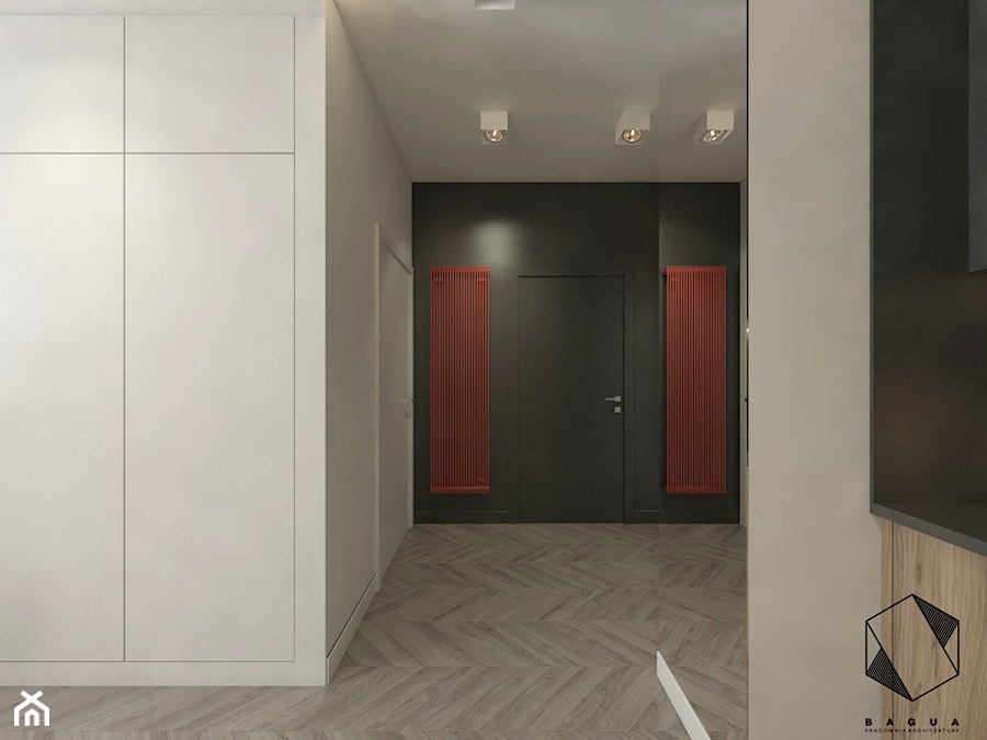 Mieszkanie 8 - Duży biały czarny hol / przedpokój, styl nowoczesny - zdjęcie od BAGUA Pracownia Architektury Wnętrz