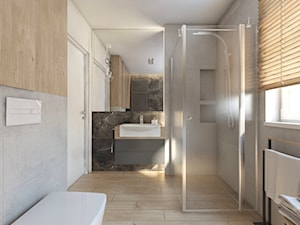 (Tarnowskie Góry) Projekt domu jednorodzinnego 10 - Średnia z lustrem z punktowym oświetleniem łazienka z oknem, styl nowoczesny - zdjęcie od BAGUA Pracownia Architektury Wnętrz