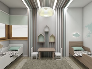 Pokoje dziecięce - Duży biały szary pokój dziecka dla dziecka dla chłopca dla dziewczynki dla rodzeństwa, styl skandynawski - zdjęcie od BAGUA Pracownia Architektury Wnętrz