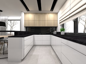 Projekt domu jednorodzinnego 3 - Duża zamknięta szara z zabudowaną lodówką kuchnia w kształcie litery u z oknem, styl nowoczesny - zdjęcie od BAGUA Pracownia Architektury Wnętrz