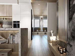 Projekt mieszkania 6 - Średni szary salon z kuchnią, styl nowoczesny - zdjęcie od BAGUA Pracownia Architektury Wnętrz