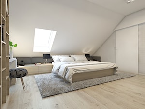 (Dom w okolicy Lublińca) Dom jednorodzinny 7 - Duża biała sypialnia na poddaszu, styl skandynawski - zdjęcie od BAGUA Pracownia Architektury Wnętrz