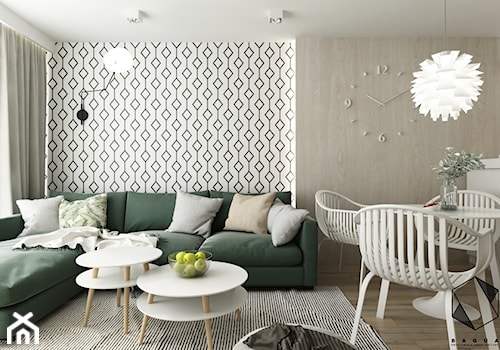 Projekt mieszkania 5 - Średni biały szary salon z jadalnią, styl nowoczesny - zdjęcie od BAGUA Pracownia Architektury Wnętrz