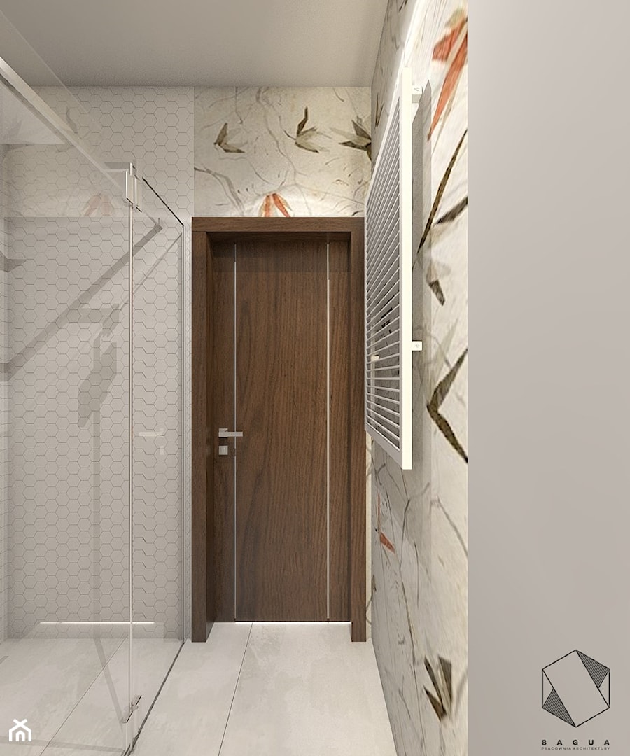 (Tarnowskie Góry) Projekt mieszkania 5 - Mała na poddaszu bez okna łazienka, styl nowoczesny - zdjęcie od BAGUA Pracownia Architektury Wnętrz