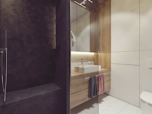 M11 - mieszkanie w Opolu - Mała na poddaszu bez okna z lustrem z marmurową podłogą łazienka, styl nowoczesny - zdjęcie od BAGUA Pracownia Architektury Wnętrz