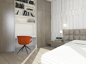 Rzeszów - D23 - Projekt domu jednorodzinnego 600 m2 - Średnia biała szara z biurkiem sypialnia, styl nowoczesny - zdjęcie od BAGUA Pracownia Architektury Wnętrz