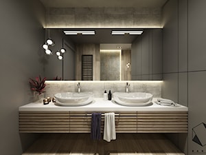 (Siemianowice Śląskie) Dom jednorodzinny 17 - Średnia bez okna z dwoma umywalkami łazienka, styl nowoczesny - zdjęcie od BAGUA Pracownia Architektury Wnętrz
