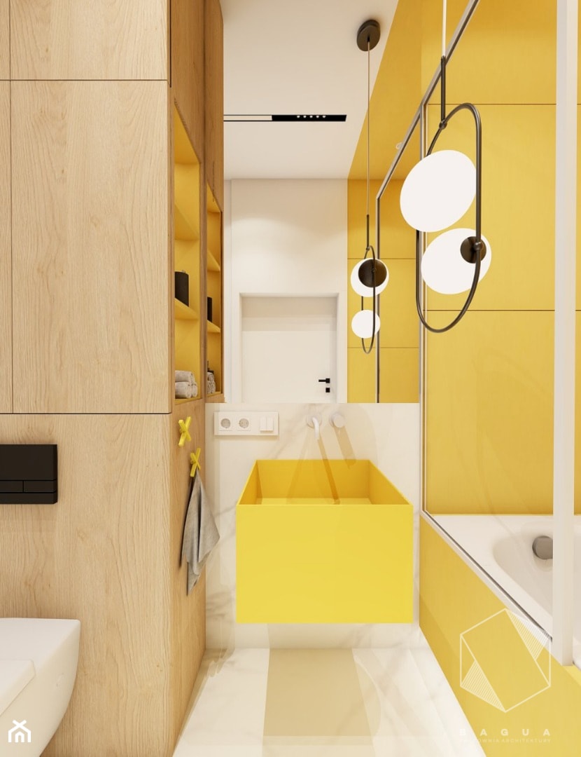 Rzeszów - D23 - Projekt domu jednorodzinnego 600 m2 - Mała bez okna z lustrem z marmurową podłogą z punktowym oświetleniem łazienka, styl nowoczesny - zdjęcie od BAGUA Pracownia Architektury Wnętrz