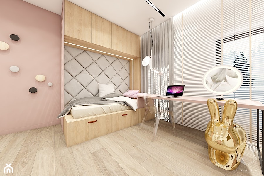 Rzeszów - D23 - Projekt domu jednorodzinnego 600 m2 - Średni biały różowy pokój dziecka dla nastolatka dla dziewczynki, styl nowoczesny - zdjęcie od BAGUA Pracownia Architektury Wnętrz