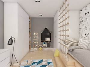 (Siemianowice Śląskie) Dom jednorodzinny 17 - Średni biały szary pokój dziecka dla dziecka dla chłopca dla dziewczynki, styl skandynawski - zdjęcie od BAGUA Pracownia Architektury Wnętrz