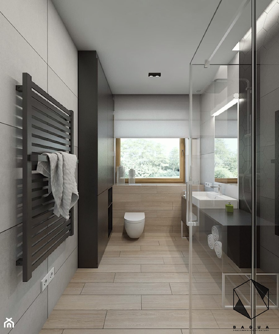 (Sochaczew) Projekt domu jednorodzinnego 8 - Średnia łazienka z oknem, styl nowoczesny - zdjęcie od BAGUA Pracownia Architektury Wnętrz