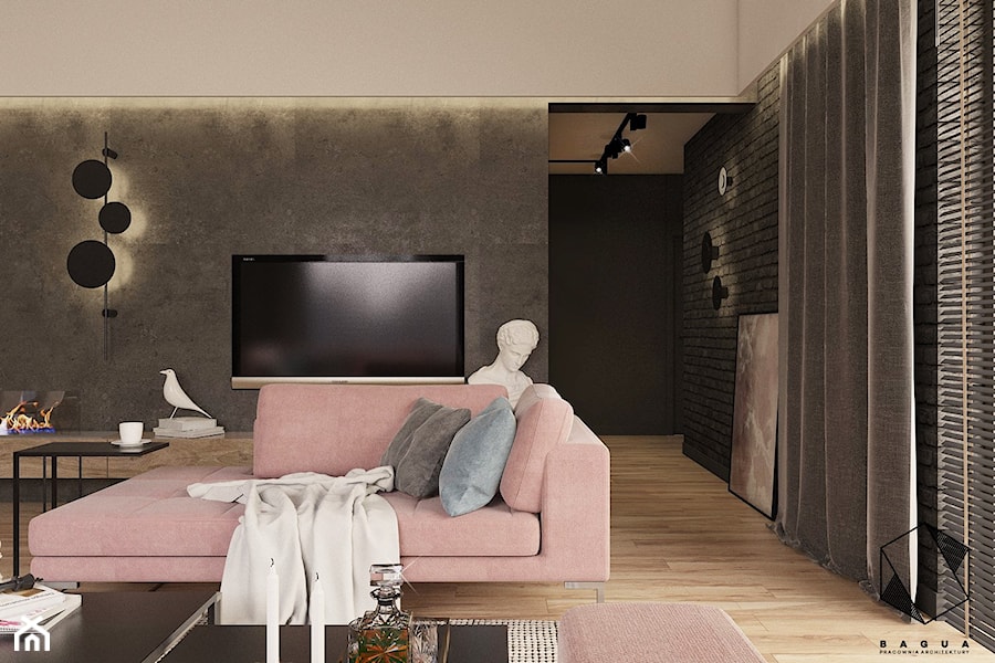 Projekt domu jednorodzinnego D18 - Gliwice - Mały szary salon, styl nowoczesny - zdjęcie od BAGUA Pracownia Architektury Wnętrz