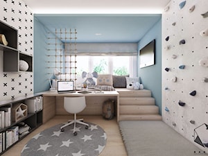 (Siemianowice Śląskie) Dom jednorodzinny 17 - Średni szary niebieski pokój dziecka dla dziecka dla nastolatka dla chłopca dla dziewczynki, styl nowoczesny - zdjęcie od BAGUA Pracownia Architektury Wnętrz