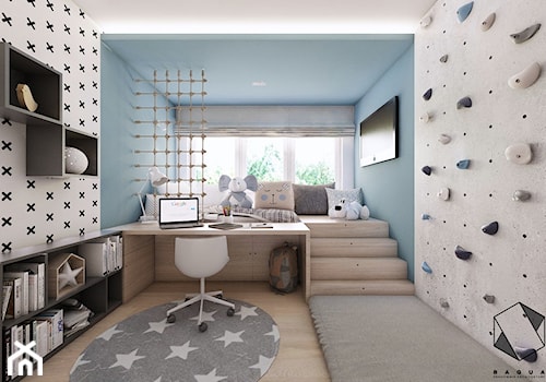 (Siemianowice Śląskie) Dom jednorodzinny 17 - Średni szary niebieski pokój dziecka dla dziecka dla nastolatka dla chłopca dla dziewczynki, styl nowoczesny - zdjęcie od BAGUA Pracownia Architektury Wnętrz