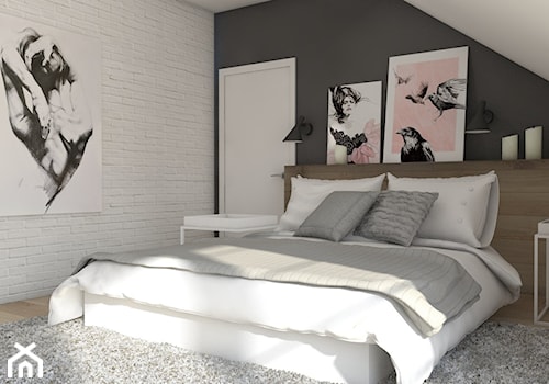 Projekt domu jednorodzinnego 6 - Średnia biała czarna sypialnia, styl skandynawski - zdjęcie od BAGUA Pracownia Architektury Wnętrz